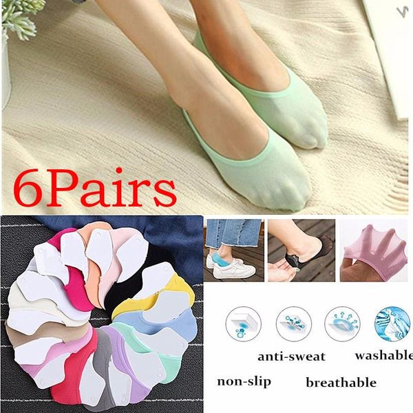 

6pairs/set ladies invisible boat socks velvet heel non-slip silicone spring and summer ultra-thin socks shallow no show, Black;white