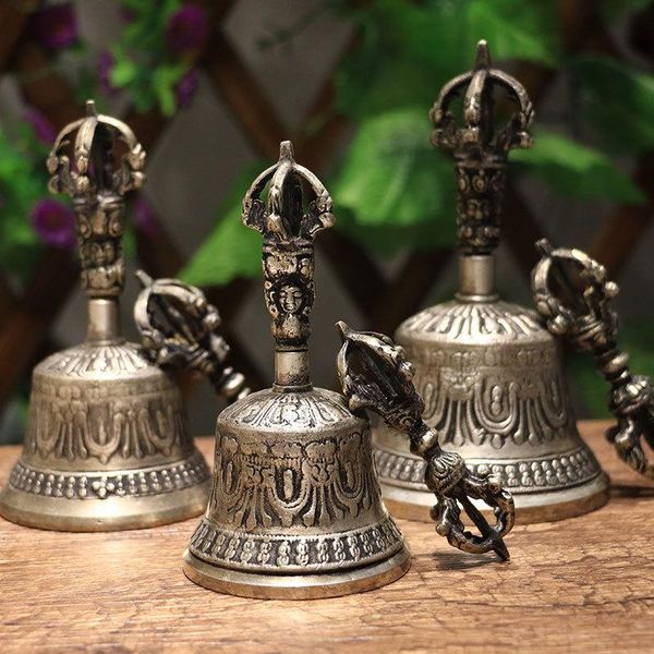 Objetos decorativos Estatuetas Artesanais Templo Budista Tibetano Meditação Cantando Sino Com Dorje Vajra Instrumento de Prática Budista