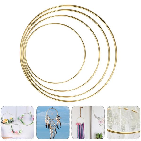 

12pcs dream catcher metal crafts making round hoops golden floral rings (golden)