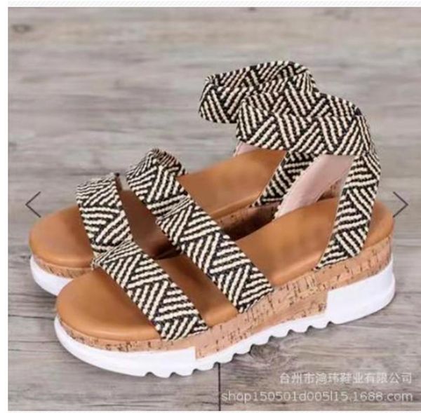 

sandals 2021 fashion solid platform women serpentine peep toe mid heel wedges ankle buckle strap sandalia female shoes, Black