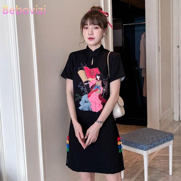 

ethnic clothing plus size -4xl black casual party loose fashion modern cheongsam dress women short sleeve qipao traditional chinese clothes, Red
