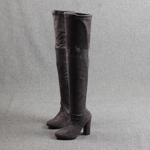 

boots winter lady boots-women zipper luxury designer female shoes round toe thigh high heels 2021 fashion rubber, Black