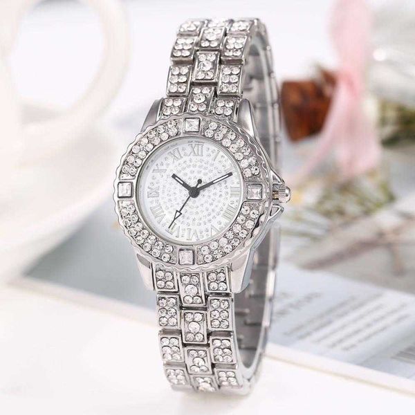 

steel band all sky star bs net red women's ds diamond inlaid watch, Slivery;brown