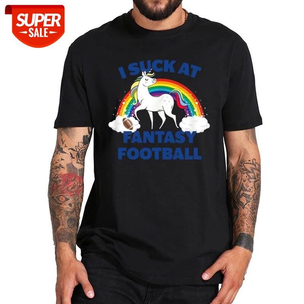 

i suck at fantasy football t shirt rainbow unicorn funny tshirt 100% cotton crewneck soft eu size #5h6q, White;black