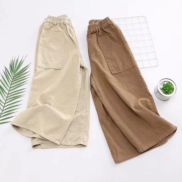 

women's pants & capris girl pant japanese autumn collage big pocket solid color casual corduroy wide leg trousers women, Black;white