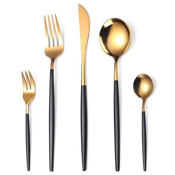 

flatware sets 50set/lot western cutlery set 5 piece tableware stainless steel dinnerware black spoon fork knife dinner home