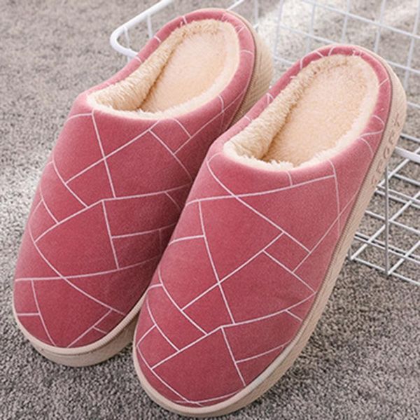 

slippers winter plus size plaid printed indoor male female plush warm fashion thick bottom flats shoes, Black