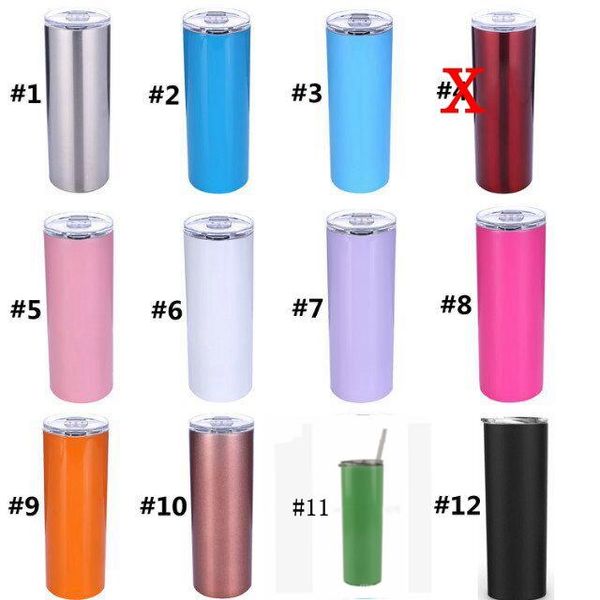 

20oz stainless steel skinny tumbler with lid and straw double wall vacuum insulated straight tumbler matte black coral mint blue mma694-5