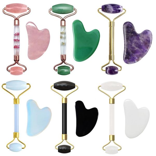 

massage stones & rocks rose quartz gouache scraper jade roller and gua sha facial massager face wrinkle removal beauty skin care to