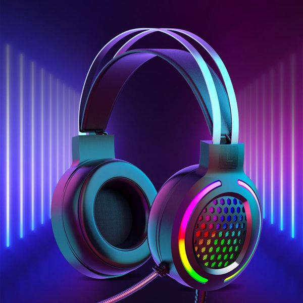 

headphones & earphones h550 led light gamer headset for computer ps4 ps5 hollow gaming bass stereo pc wired with mic gifts hifi