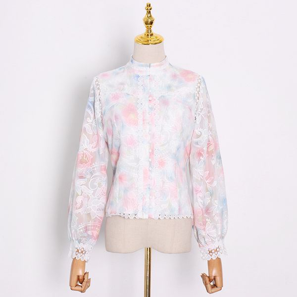 

Print Patchwork Embroidery Set For Women Stand Collar Long Sleeve Shirt Mini Skirt Hit Color Elegant Sets Female, Aspicture