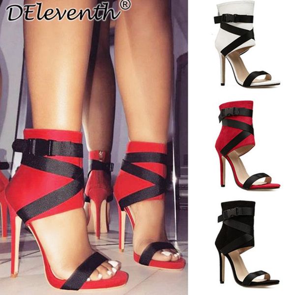 

sandals fish mouth cross strap thin heel ultra high women's fashion heels, Black