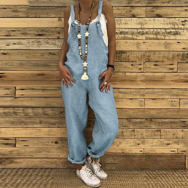 

women's jumpsuits & rompers s 5xl 2021 women casual solid strappy dungarees vintage cotton linen loose party long harem overalls, Black;white