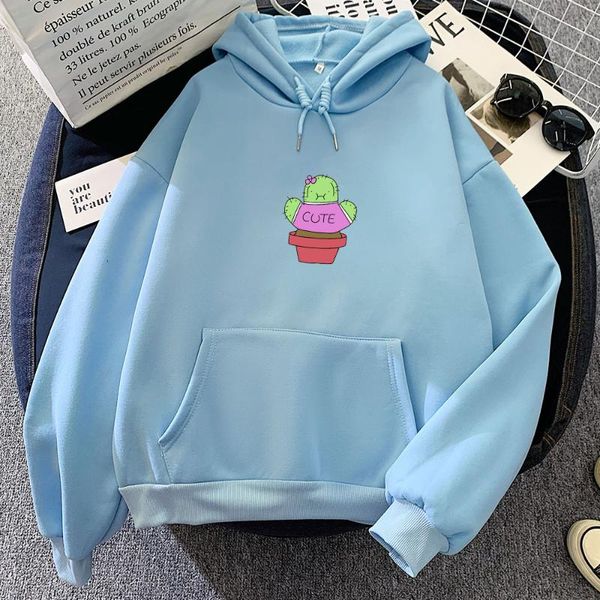 

women's hoodies & sweatshirts cactus plant hoodie woman cute sweatshirt kawaii cartoon jumper chic korean coat warm outwear female pull, Black
