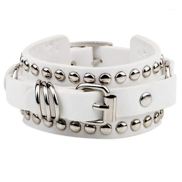 

charm bracelets punk rivet bracelet decorative wide cuff faux leather belt buckle & bangles gothic rock for women men, Golden;silver
