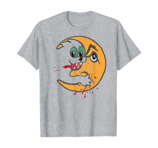

retro creepy cat bloody moon attack funny horror t-shirt, White;black
