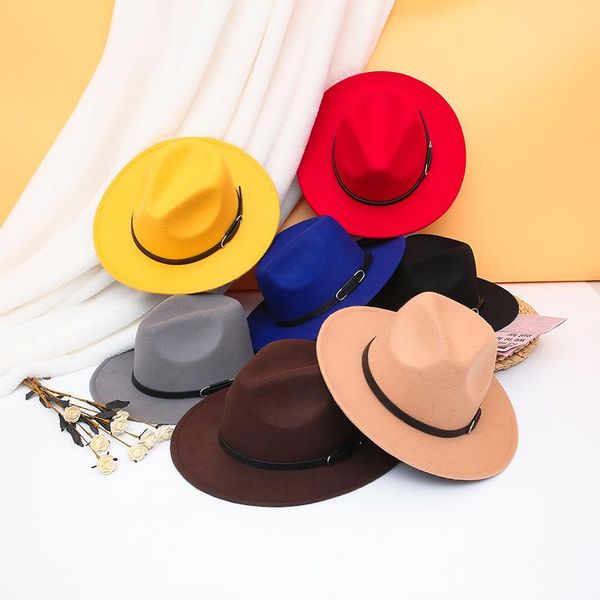 

wide brim hats fashionable generous fedoras for women man belt hat luxury fashion party panama fedora autumn cap, Blue;gray