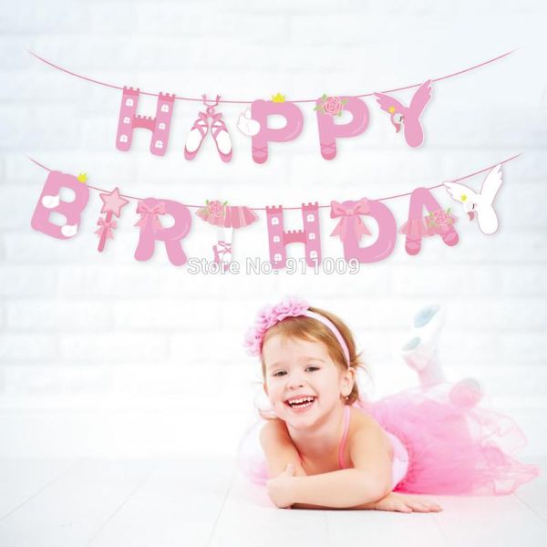 

party decoration pink ballet happy birthday banner baby show tutu butterfly hanging bunting girls decorations