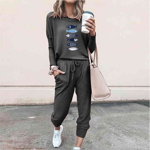 

women's two piece pants foreign trade spring and european female autumn loosed impression around the neck long sleeve suit leisure io79, White