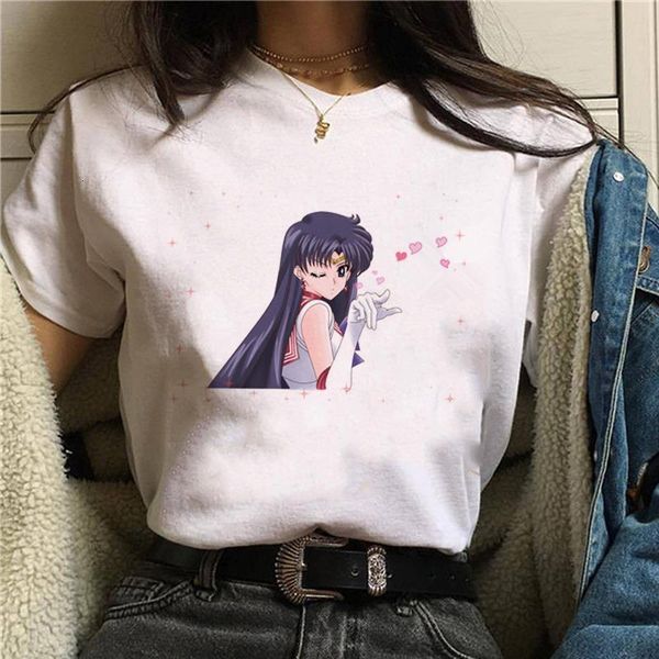 

sailor moon women tshirt harajuku kawaii graphic female t-shirt vintage cute cat printed t shirt woman clothes tees, White