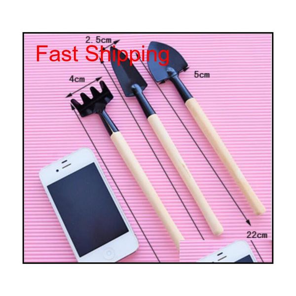 

3pcs/set mini shovel rake set portable gardening tool wooden handle metal head shovel harrows spade for flowers pot qyluvr homes2011