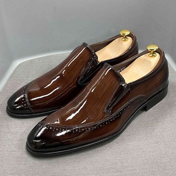 

dress shoes luxury mens loafer patent leather italian style casual business party wedding men smooth zapatos de hombre i3ex, Black