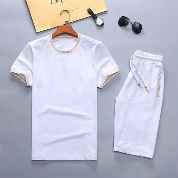 

men summer sportswear sets short sleeve t-shirts+ short pants new fashion men's summer o-neck print patchwork male jogger, Gray