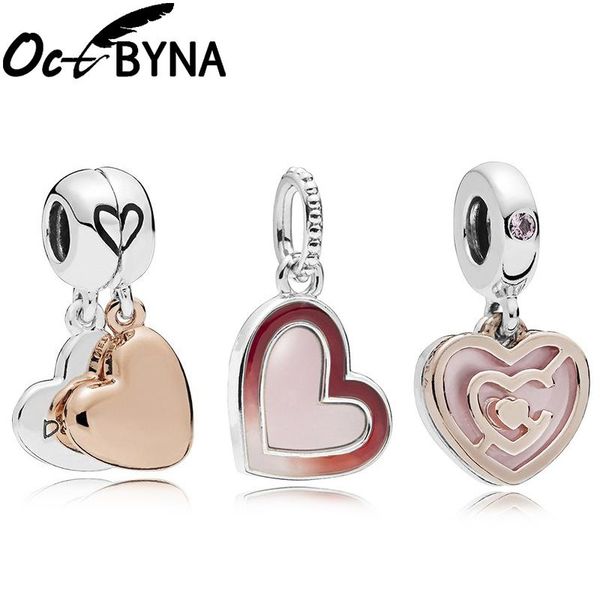 

charms octbyna romantic love charm pendant heart-shaped diy beads fits bracelet necklace making for women valentine's day gifts, Bronze;silver