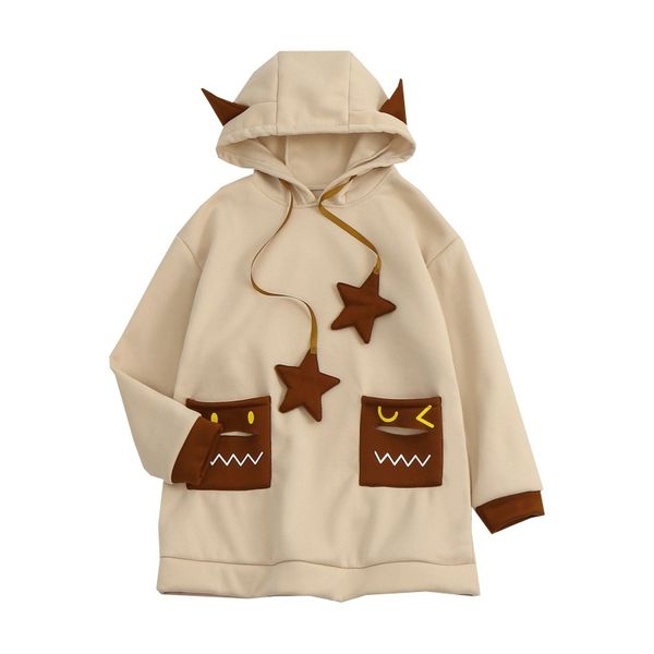 

harajuku aesthetic monster anime hoodie women korean long sleeve oversized streetwear kpop punk halloween cosplay imp clothes, Black