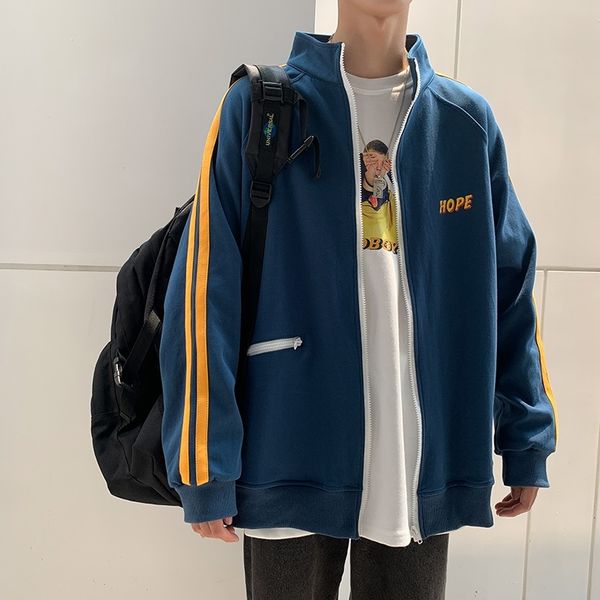 

men's coat 2020 new trend cardigan stand collar sweater, loose and casual, Black