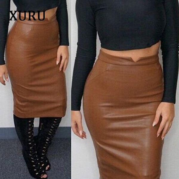 

skirts xuru 2021 spring and summer pu bag hip leather skirt high-end slim fashion casual plus velvet comfortable, Black