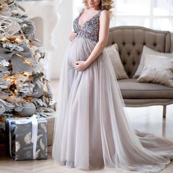 

maternity dresses for p shoot women pregnant sling v neck sequin cocktail long maxi prom gown pregnancy dress#guahao1, White