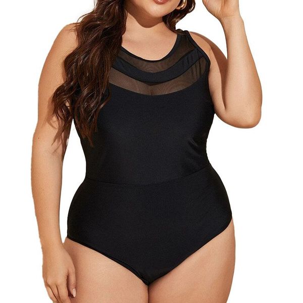 

one-piece suits 2021 black swimwear women mesh swimsuit one piece large size beach wear summer bathing suit female 4xl