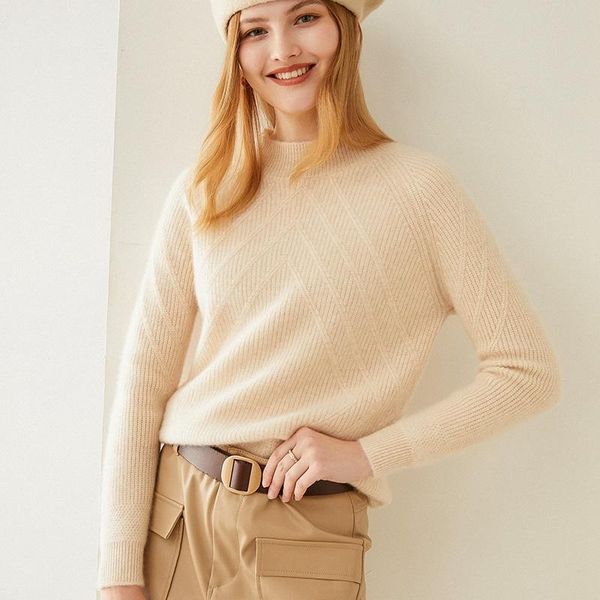 

2021 autumn/winter new cashmere sweater women's semi-turtleneck thick pure cashmere sweater bottom pullover, White;black