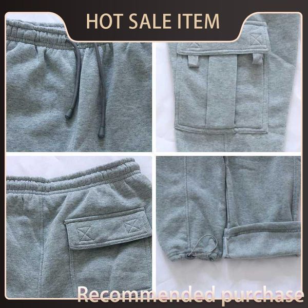 

male winter cargo men fashion thick causal grey pants fleece multi pockets warm sweatpants homme tactical pants streetwear crurp, Black