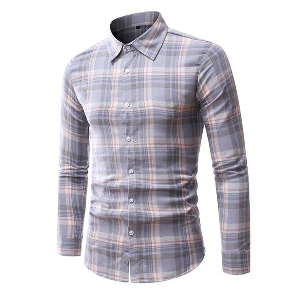 

camisas social spring 2021 men's fashion plaid long-sleeve shirt men's button down casual plaid shirt, White;black