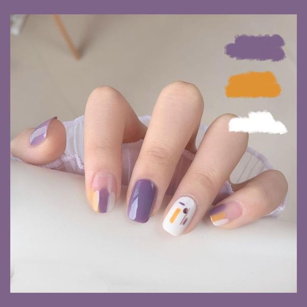 

false nails 24pcs/set french ballet nail tips fashion purple color fake with glue, Red;gold