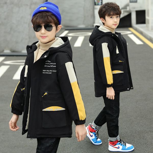 

winter 5-15years boys plush coat 2021 .2022 new clothes childrens outwear foreign style hooded warm jacket for kids windbreaker, Blue;gray