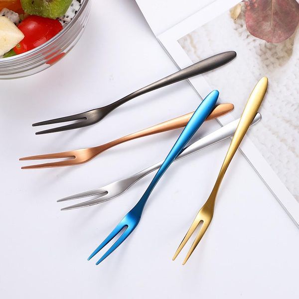 

forks 6pcs/set 304 stainless steel two-tine fruit set kitchen tableware creative salad snack cake dessert home flatware
