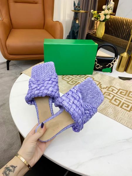 

flat slides lido sandals woven women slippers square mules ladies wedding high heels shoes dress quality mk002, Black