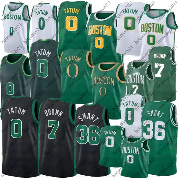 

2021 mens basketball jerseys jayson 0 tatum jaylen 7 brown 36 smart jersey black green shirt, Black;red