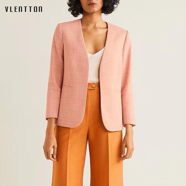 

women's suits & blazers 2021 spring autumn fashion pink blazer jacket v-neck pockets short office ladies mujer outerwear female coat, White;black
