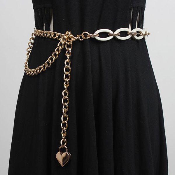

belts [ewq] 2021 fashion novelty all-match adjsutable waist gold silver heart pattern chain belt women personally acrylic alloy 8y422, Black;brown