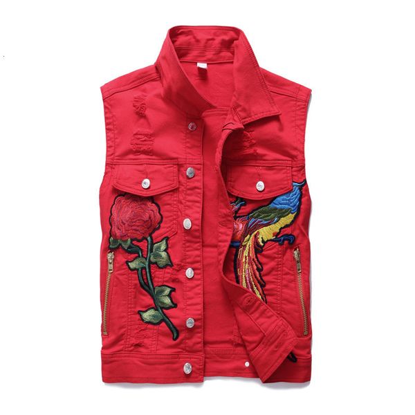 

of the new male wear rose red phoenix denim eagle tank embroidered vest 6m7k, Black;white