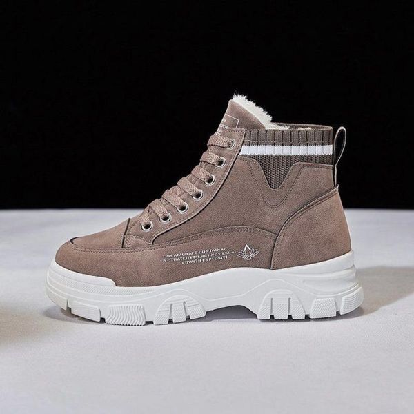 

boots winter 2021 women's casual fashion sports shoes lace up comfortable plush warm flat bottomed, Black