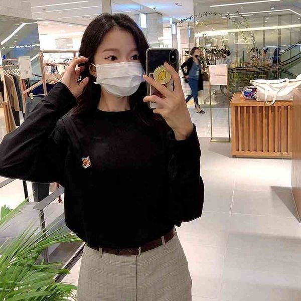 

women's t-shirt 100% cotton loose long sleeve t-shirt, autumn style, round neck, black and white, little