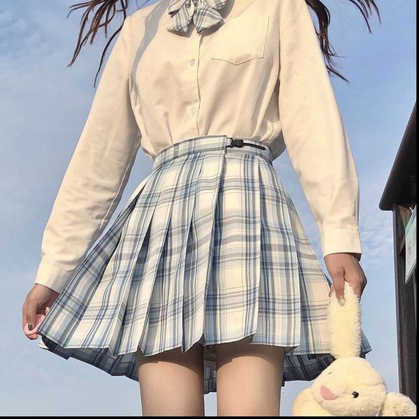 

pleated japanese school uniform women skirts high waist cute mini plaid skirt summer jk students clothes, Black