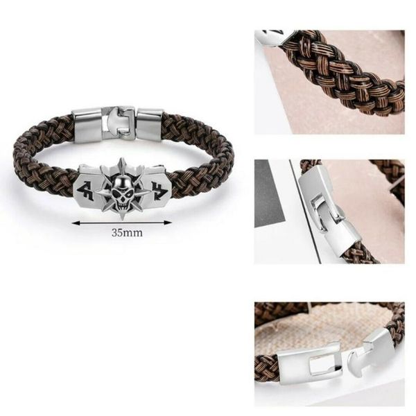 

bracelet with skull skeleton skull for men women braun vintage biker brace jlldmk