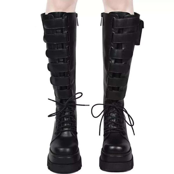 

boots punk style platform women motorcycle women's slope heel high-rider boot fashion handsome locomotive chunky shoes #1120, Black