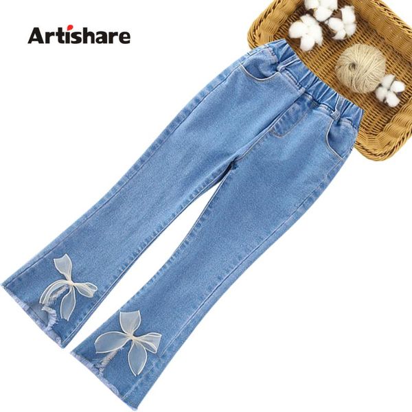 

jeans for girl bow ripped kids casual style clothes girls 6 8 10 12 14, Blue